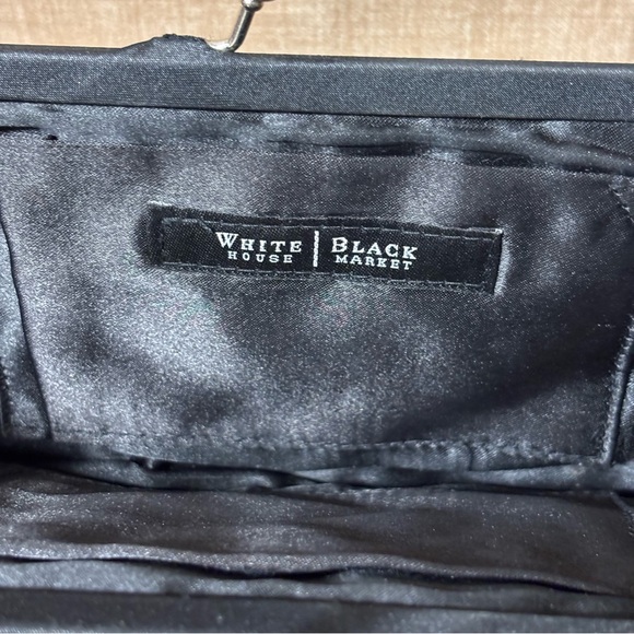 White House Black Market Black Ruffle Evening Clutch Purse Shoulder Bag Satin - Picture 2 of 6